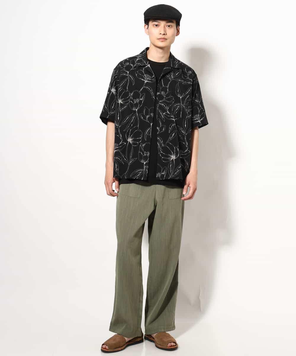 KHBGV48059 a.v.v MEN(アー・ヴェ・ヴェ) 【大人上品シャツ】線画フラワーオープンカラーシャツ 5分袖 ベージュ