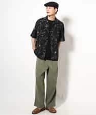 KHBGV48059 a.v.v MEN(アー・ヴェ・ヴェ) 【大人上品シャツ】線画フラワーオープンカラーシャツ 5分袖 ベージュ
