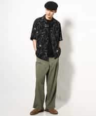 KHBGV48059 a.v.v MEN(アー・ヴェ・ヴェ) 【大人上品シャツ】線画フラワーオープンカラーシャツ 5分袖 ベージュ