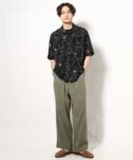 KHBGV48059 a.v.v MEN(アー・ヴェ・ヴェ) 【大人上品シャツ】線画フラワーオープンカラーシャツ 5分袖 ベージュ