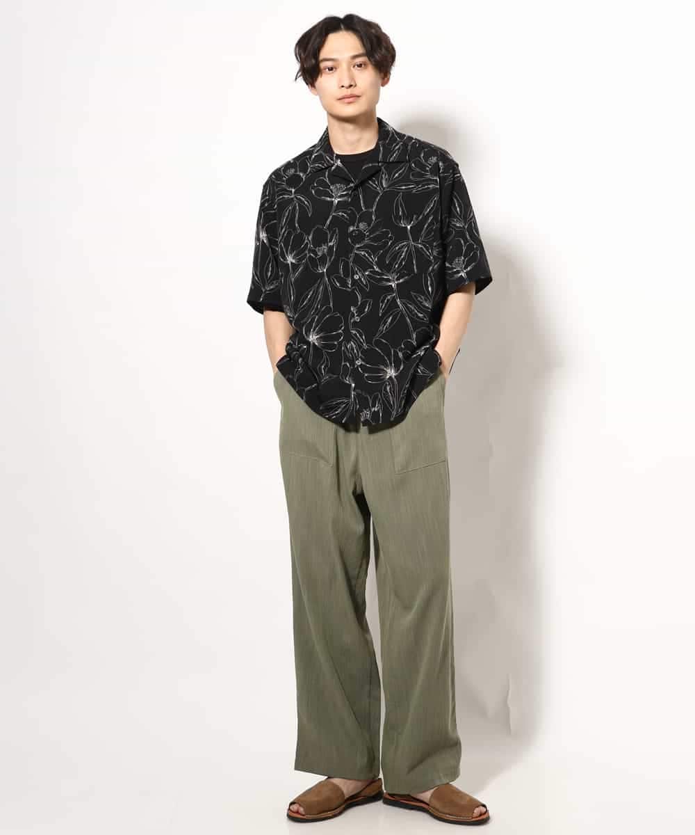 KHBGV48059 a.v.v MEN(アー・ヴェ・ヴェ) 【大人上品シャツ】線画フラワーオープンカラーシャツ 5分袖 ベージュ