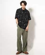 KHBGV48059 a.v.v MEN(アー・ヴェ・ヴェ) 【大人上品シャツ】線画フラワーオープンカラーシャツ 5分袖 ベージュ