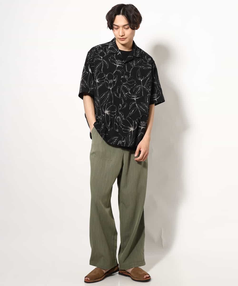 KHBGV48059 a.v.v MEN(アー・ヴェ・ヴェ) 【大人上品シャツ】線画フラワーオープンカラーシャツ 5分袖 ベージュ