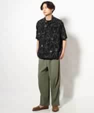 KHBGV48059 a.v.v MEN(アー・ヴェ・ヴェ) 【大人上品シャツ】線画フラワーオープンカラーシャツ 5分袖 ベージュ