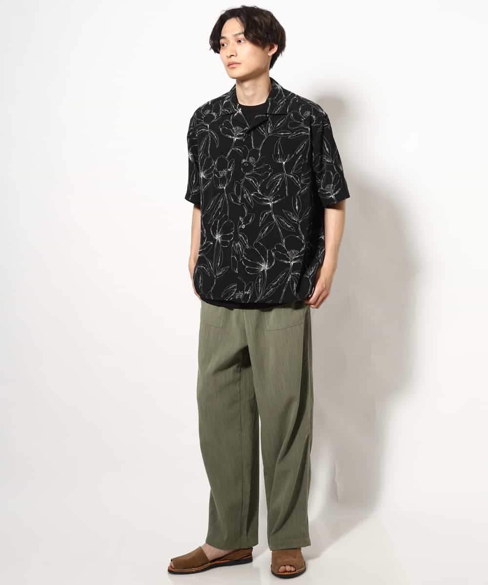 KHBGV48059 a.v.v MEN(アー・ヴェ・ヴェ) 【大人上品シャツ】線画フラワーオープンカラーシャツ 5分袖 ベージュ
