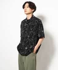 KHBGV48059 a.v.v MEN(アー・ヴェ・ヴェ) 【大人上品シャツ】線画フラワーオープンカラーシャツ 5分袖 ベージュ