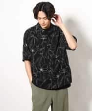 KHBGV48059 a.v.v MEN(アー・ヴェ・ヴェ) 【大人上品シャツ】線画フラワーオープンカラーシャツ 5分袖 ベージュ