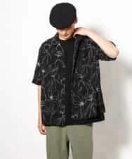 KHBGV48059 a.v.v MEN(アー・ヴェ・ヴェ) 【大人上品シャツ】線画フラワーオープンカラーシャツ 5分袖 ベージュ