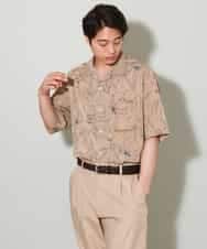 KHBGV48059 a.v.v MEN(アー・ヴェ・ヴェ) 【大人上品シャツ】線画フラワーオープンカラーシャツ 5分袖 ベージュ