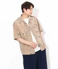 KHBGV48059 a.v.v MEN(アー・ヴェ・ヴェ) 【大人上品シャツ】線画フラワーオープンカラーシャツ 5分袖 ベージュ