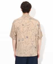 KHBGV48059 a.v.v MEN(アー・ヴェ・ヴェ) 【大人上品シャツ】線画フラワーオープンカラーシャツ 5分袖 ベージュ