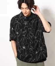 KHBGV48059 a.v.v MEN(アー・ヴェ・ヴェ) 【大人上品シャツ】線画フラワーオープンカラーシャツ 5分袖 ブラック