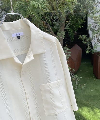 KHBGV49059  【速乾/接触冷感】カラミストライプオープンカラーシャツ 五分袖