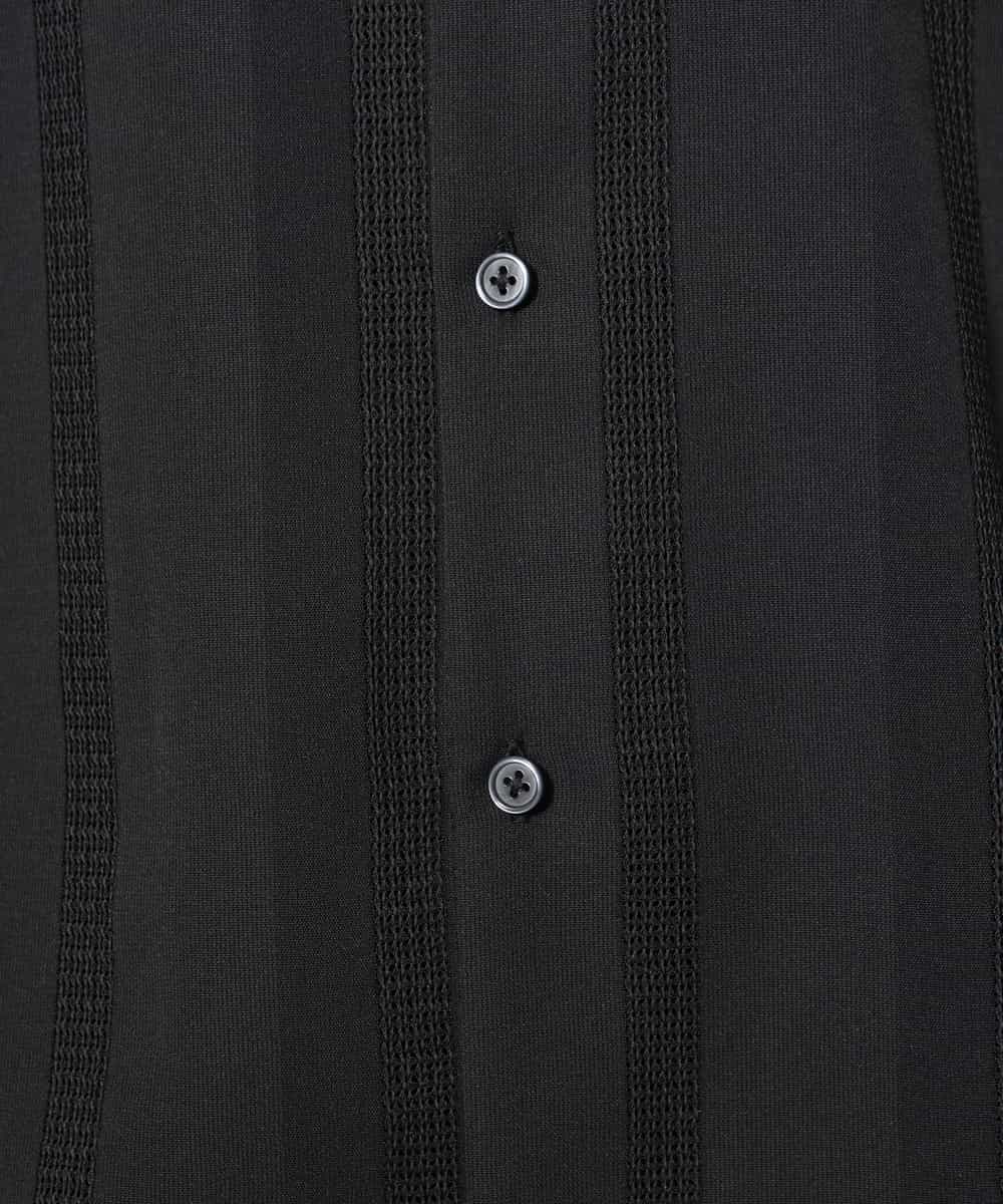 KHBGV49059 a.v.v MEN(アー・ヴェ・ヴェ) 【洗濯機で洗える/上品な透け感】カラミストライプオープンカラーシャツ 五分袖 ダークグレー