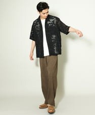 KHBGV55069 a.v.v MEN(アー・ヴェ・ヴェ) シアージャカードオープンカラーシャツ ５分袖 ブラック