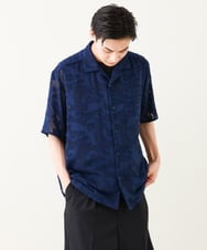 KHBGV55069 a.v.v MEN(アー・ヴェ・ヴェ) シアージャカードオープンカラーシャツ ５分袖 ブラック
