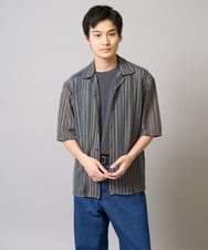 KHBGV58069 a.v.v MEN(アー・ヴェ・ヴェ) 【洗濯機で洗える】ラッセルレースオープンカラーシャツ ５分袖 グリーン