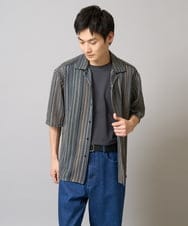 KHBGV58069 a.v.v MEN(アー・ヴェ・ヴェ) 【洗濯機で洗える】ラッセルレースオープンカラーシャツ ５分袖 グリーン