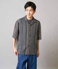 KHBGV58069 a.v.v MEN(アー・ヴェ・ヴェ) 【洗濯機で洗える】ラッセルレースオープンカラーシャツ ５分袖 グリーン