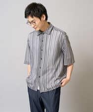 KHBGV58069 a.v.v MEN(アー・ヴェ・ヴェ) 【洗濯機で洗える】ラッセルレースオープンカラーシャツ ５分袖 グリーン