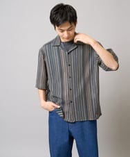 KHBGV58069 a.v.v MEN(アー・ヴェ・ヴェ) 【洗濯機で洗える】ラッセルレースオープンカラーシャツ ５分袖 グリーン