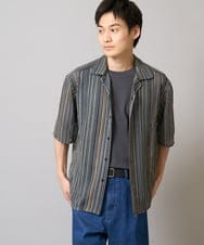 KHBGV58069 a.v.v MEN(アー・ヴェ・ヴェ) 【洗濯機で洗える】ラッセルレースオープンカラーシャツ ５分袖 グリーン