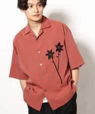 KHBGV59069 a.v.v MEN(アー・ヴェ・ヴェ) 【接触冷感】フラワー刺繍オープンカラーシャツ 5分袖 ピンク
