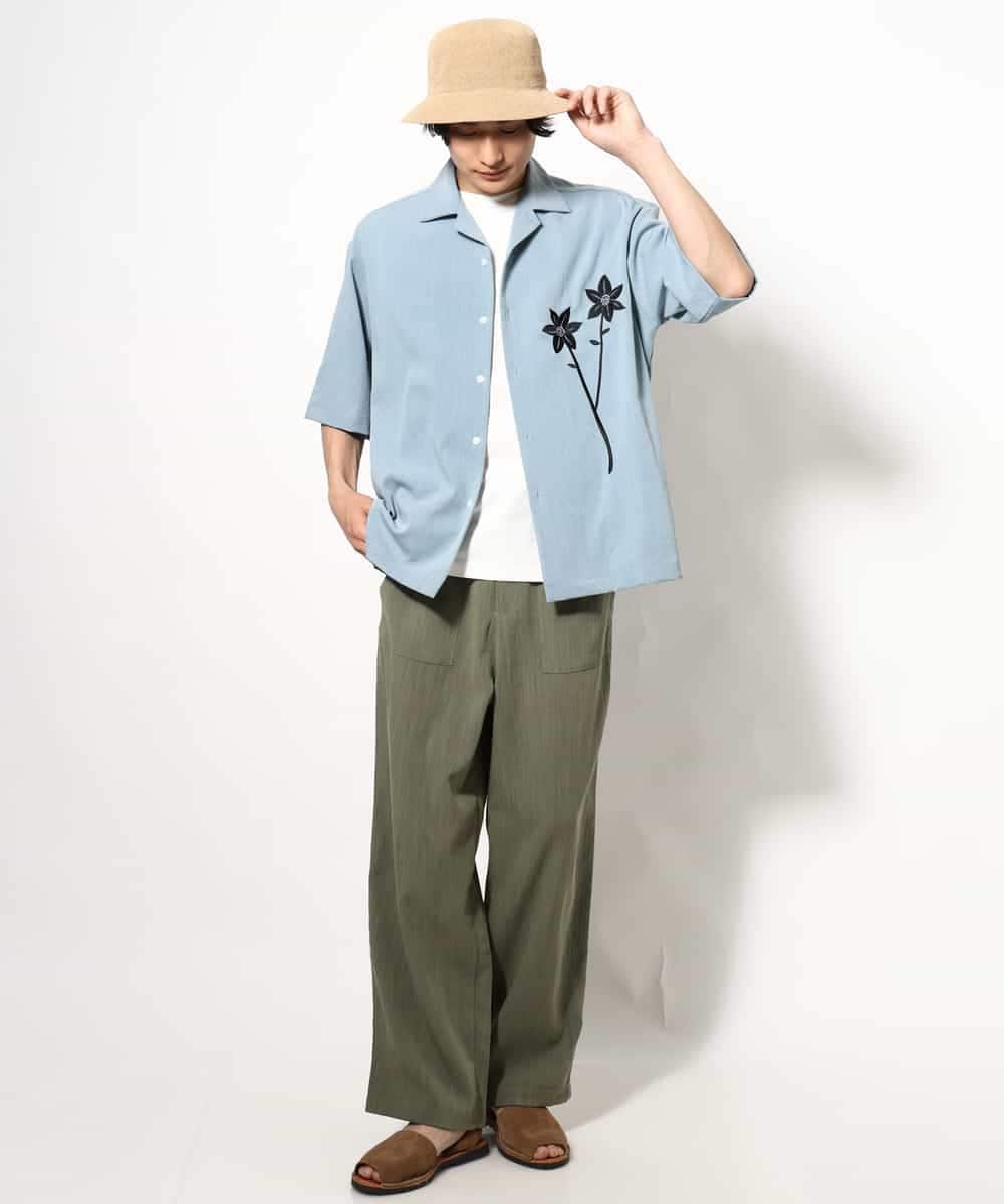 KHBGV59069 a.v.v MEN(アー・ヴェ・ヴェ) 【接触冷感】フラワー刺繍オープンカラーシャツ 5分袖 ライトブルー
