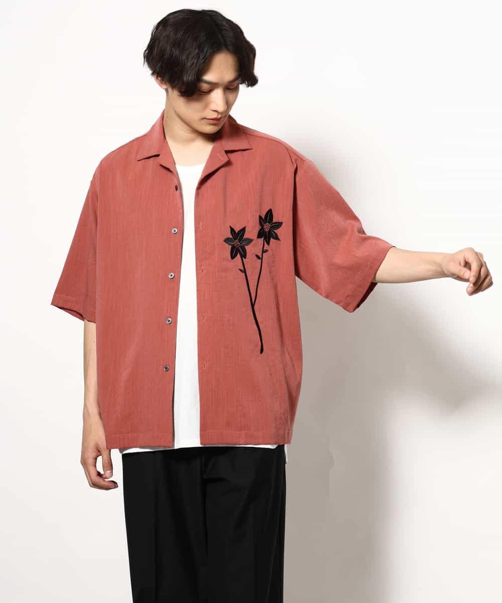 KHBGV59069 a.v.v MEN(アー・ヴェ・ヴェ) 【接触冷感】フラワー刺繍オープンカラーシャツ 5分袖 ライトブルー
