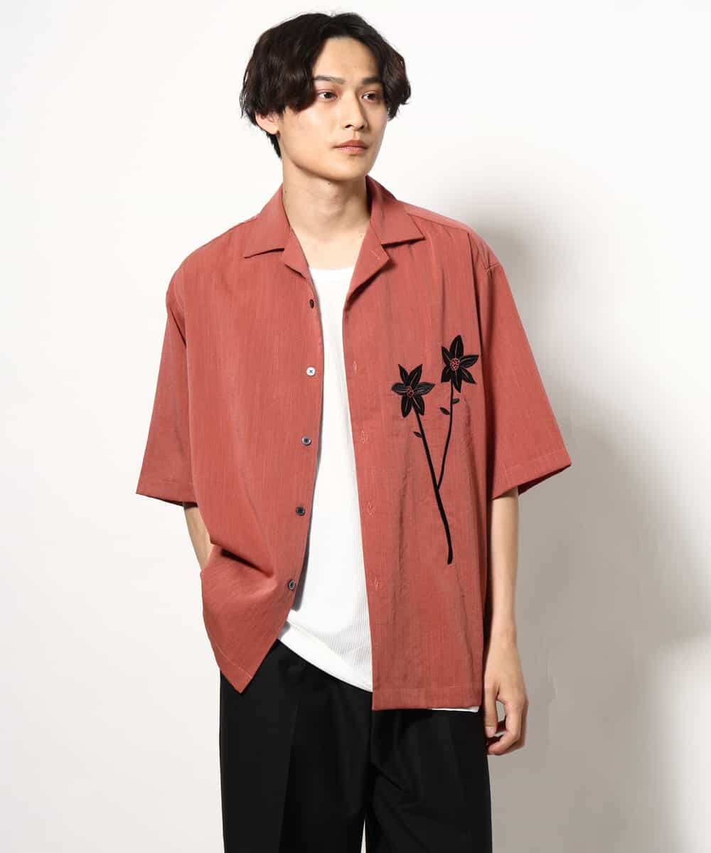 KHBGV59069 a.v.v MEN(アー・ヴェ・ヴェ) 【接触冷感】フラワー刺繍オープンカラーシャツ 5分袖 ライトブルー
