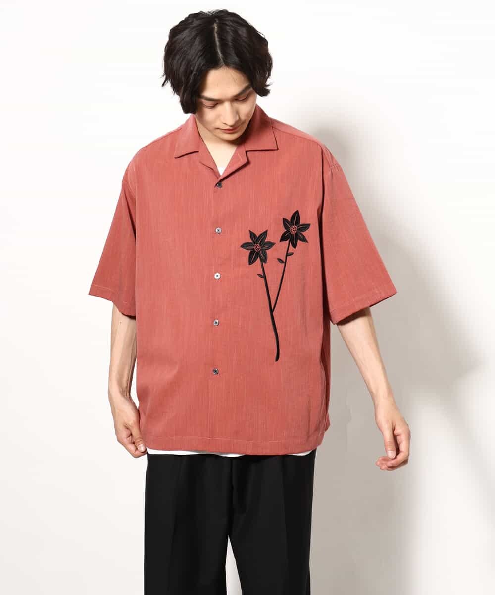 KHBGV59069 a.v.v MEN(アー・ヴェ・ヴェ) 【接触冷感】フラワー刺繍オープンカラーシャツ 5分袖 ライトブルー