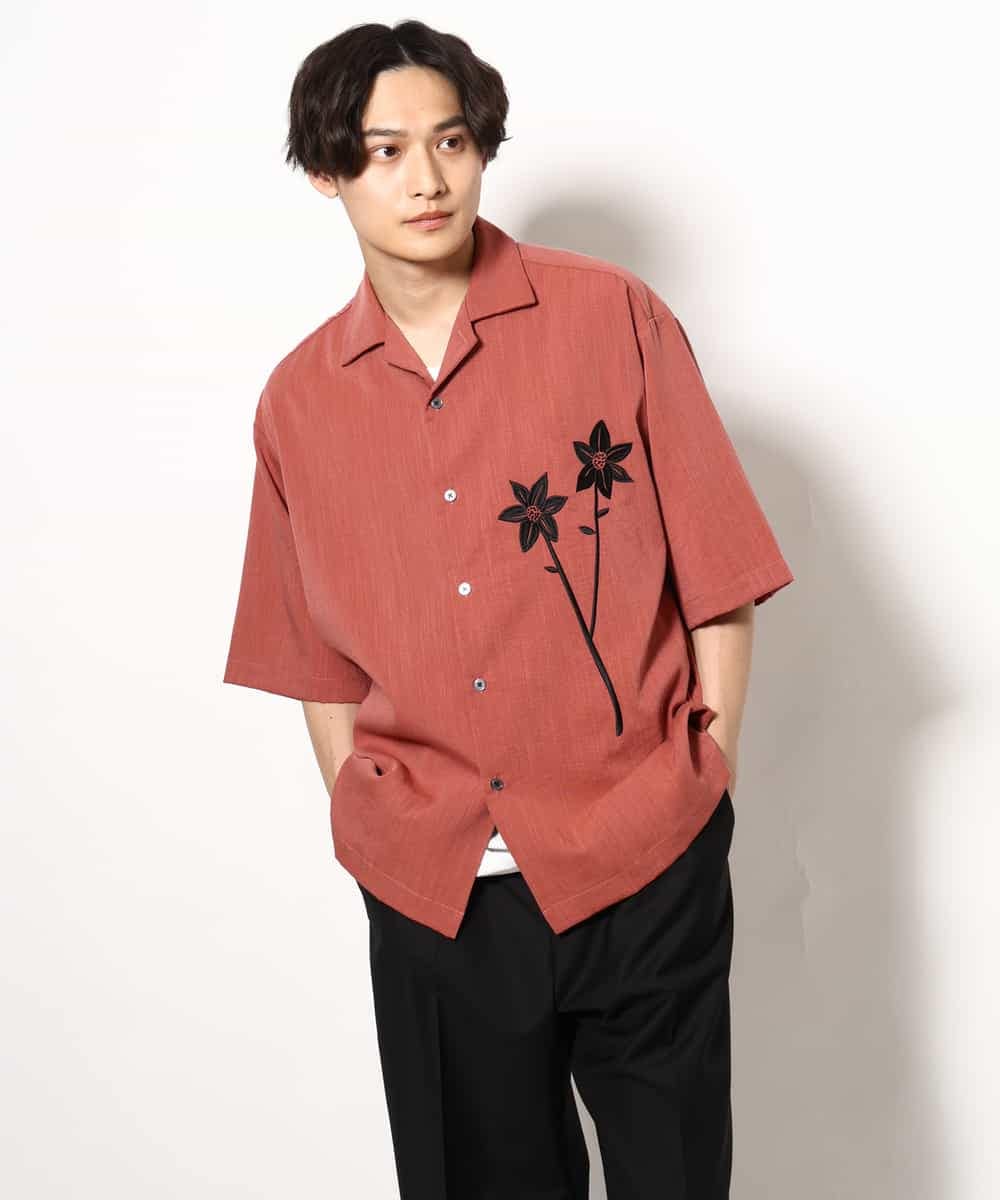 KHBGV59069 a.v.v MEN(アー・ヴェ・ヴェ) 【接触冷感】フラワー刺繍オープンカラーシャツ 5分袖 ライトブルー
