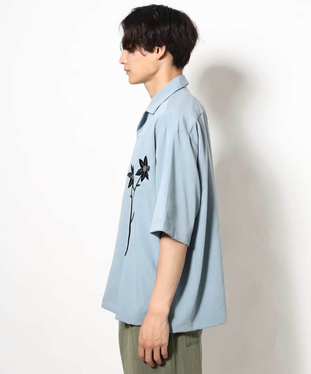 KHBGV59069 a.v.v MEN(アー・ヴェ・ヴェ) 【接触冷感】フラワー刺繍オープンカラーシャツ 5分袖 ライトブルー