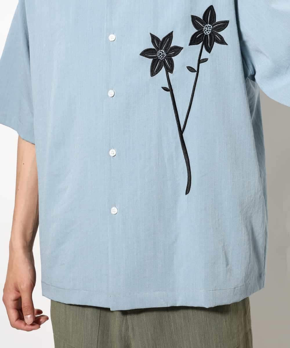 KHBGV59069 a.v.v MEN(アー・ヴェ・ヴェ) 【接触冷感】フラワー刺繍オープンカラーシャツ 5分袖 ライトブルー