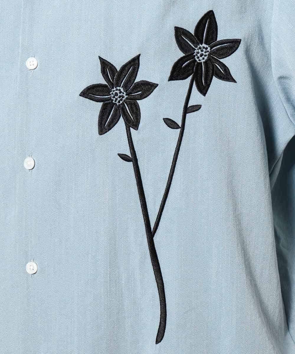KHBGV59069 a.v.v MEN(アー・ヴェ・ヴェ) 【接触冷感】フラワー刺繍オープンカラーシャツ 5分袖 ライトブルー