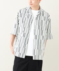 KHBGV61069 a.v.v MEN(アー・ヴェ・ヴェ) 幾何学ストライププリントオープンカラーシャツ ホワイト