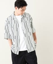 KHBGV61069 a.v.v MEN(アー・ヴェ・ヴェ) 幾何学ストライププリントオープンカラーシャツ ホワイト
