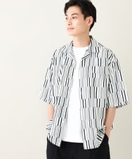 KHBGV61069 a.v.v MEN(アー・ヴェ・ヴェ) 幾何学ストライププリントオープンカラーシャツ ホワイト