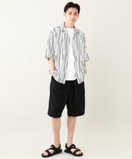 KHBGV61069 a.v.v MEN(アー・ヴェ・ヴェ) 幾何学ストライププリントオープンカラーシャツ ホワイト