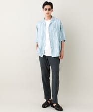 KHBGV61069 a.v.v MEN(アー・ヴェ・ヴェ) 幾何学ストライププリントオープンカラーシャツ ホワイト