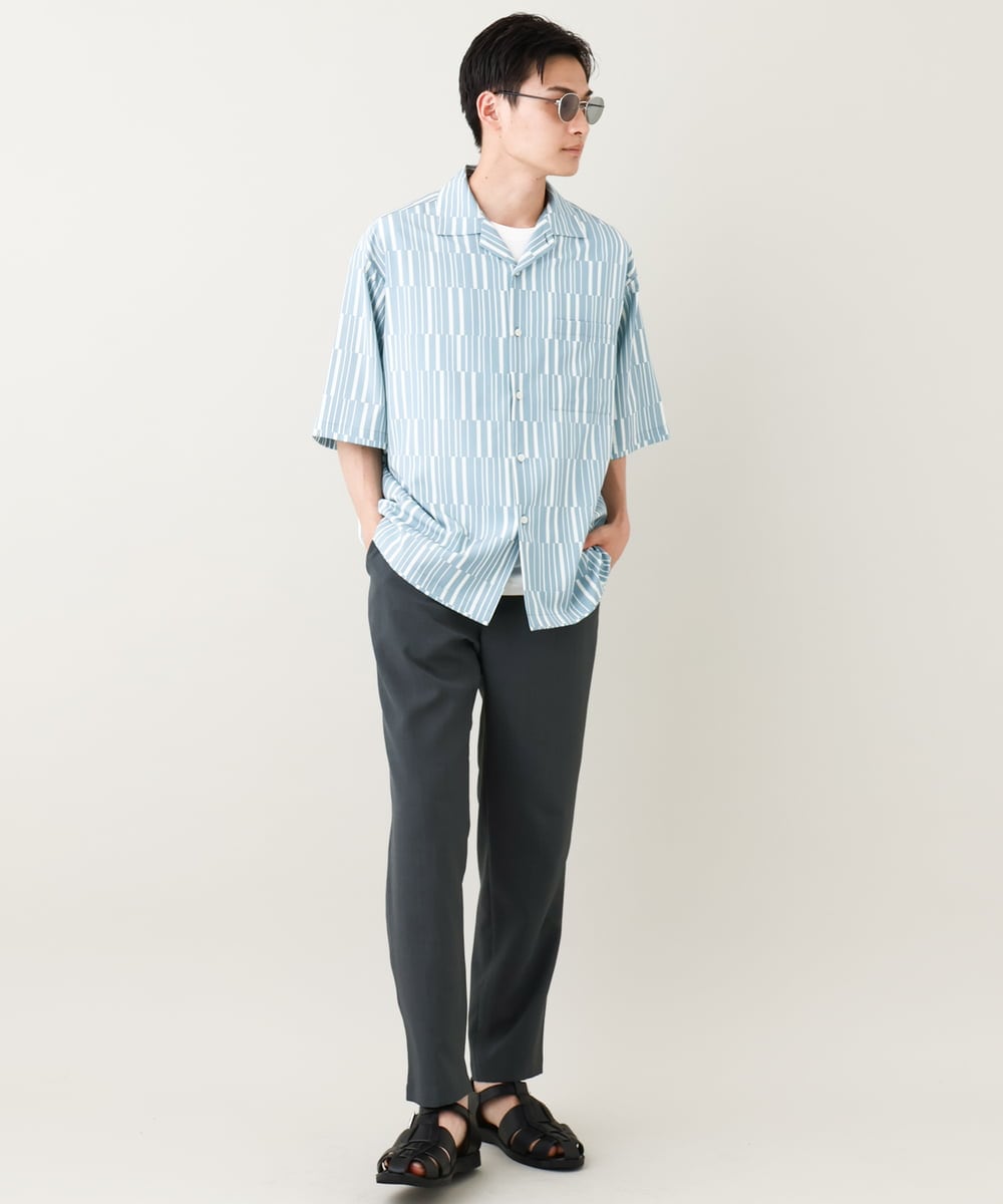 KHBGV61069 a.v.v MEN(アー・ヴェ・ヴェ) 幾何学ストライププリントオープンカラーシャツ ホワイト