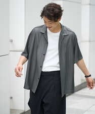 KHBHA60079 a.v.v MEN(アー・ヴェ・ヴェ) 【洗濯機で洗える】ジャカード五分袖オープンカラーシャツ ダークグレー