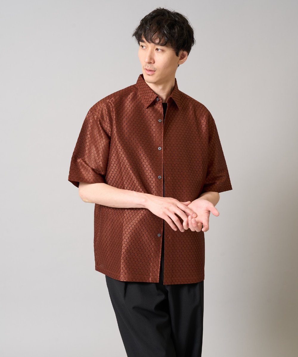 KHBHA64069 a.v.v MEN(アー・ヴェ・ヴェ) ドットジャカードワイドシルエットシャツ ブラック