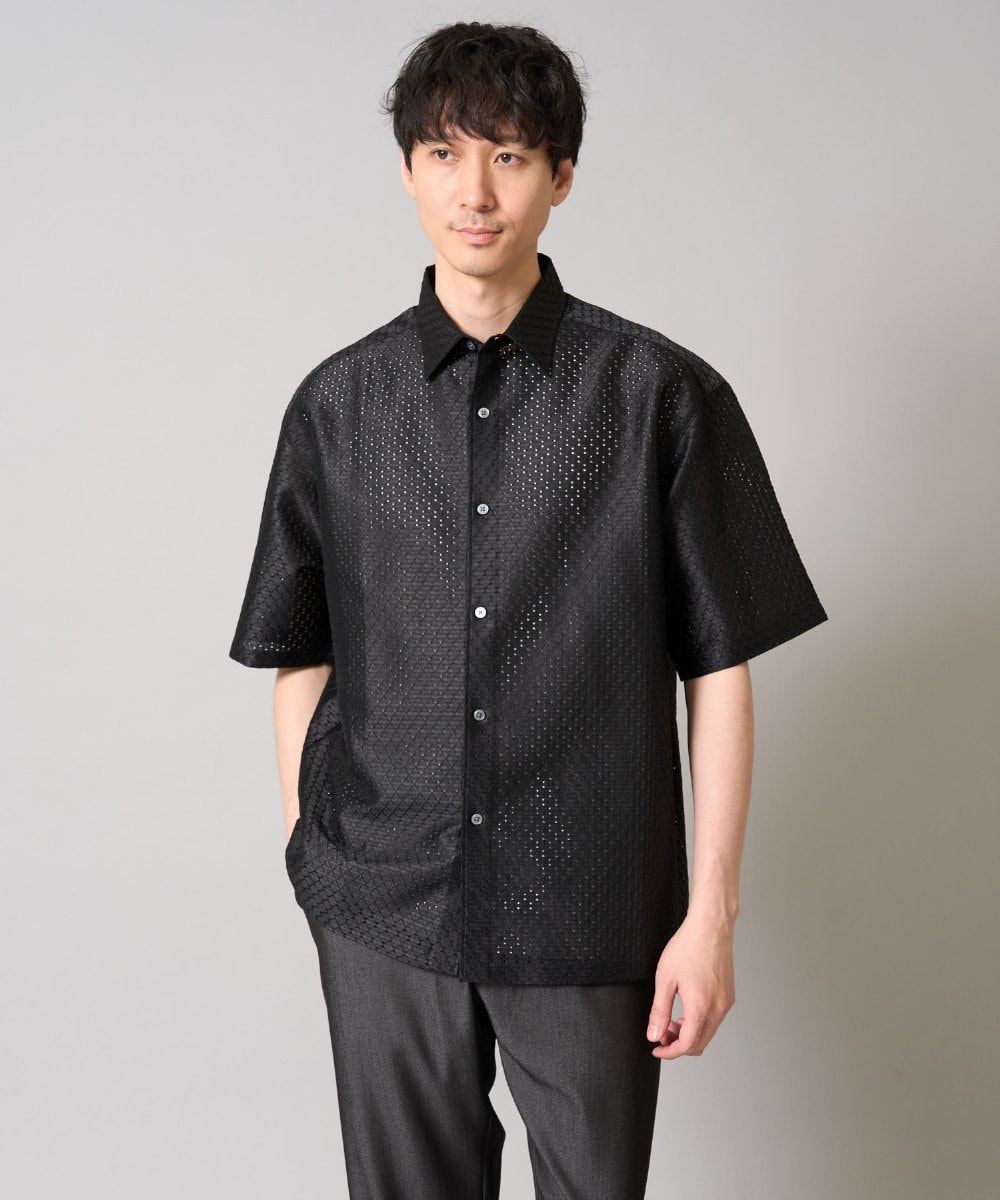 KHBHA64069 a.v.v MEN(アー・ヴェ・ヴェ) ドットジャカードワイドシルエットシャツ ブラック