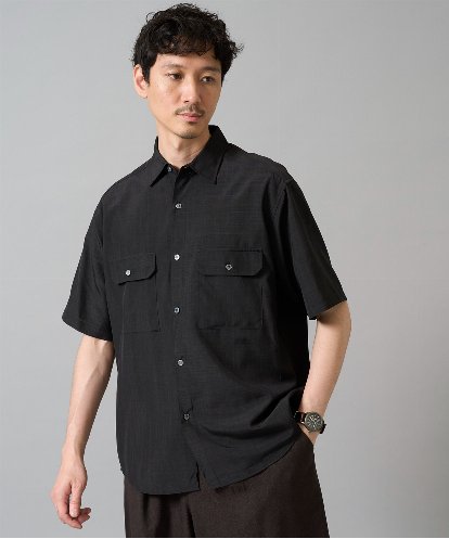 KHBHA65059 a.v.v MEN 【イージーケア/接触冷感/毛玉になりにくい】ライトウェイトメランジダブルポケットシャツ