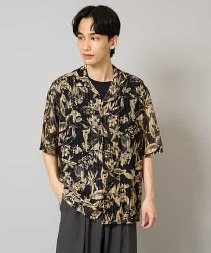KHBHA67069 a.v.v MEN 【洗濯機で洗える】メッシュニットダークフラワー五分袖オープンカラーシャツ
