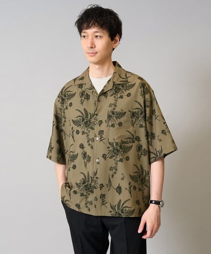 KHBHA68069 a.v.v MEN 【イージーケア/接触冷感】ダークフラワー五分袖オープンカラーシャツ【シワになりにくい】