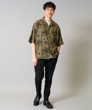 KHBHA68069 a.v.v MEN(アー・ヴェ・ヴェ) 【イージーケア/接触冷感】ダークフラワー五分袖オープンカラーシャツ【シワになりにくい】 ブラック