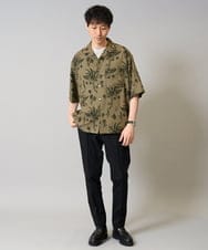 KHBHA68069 a.v.v MEN(アー・ヴェ・ヴェ) 【イージーケア/接触冷感】ダークフラワー五分袖オープンカラーシャツ【シワになりにくい】 ブラック