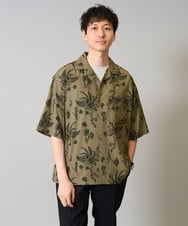 KHBHA68069 a.v.v MEN(アー・ヴェ・ヴェ) 【イージーケア/接触冷感】ダークフラワー五分袖オープンカラーシャツ【シワになりにくい】 ブラック